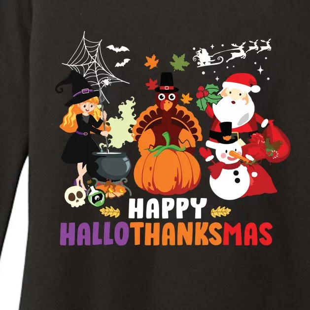 Halloween Christmas Happy Hallothanksmas Thanksgiving Womens CVC Long Sleeve Shirt