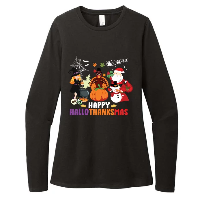 Halloween Christmas Happy Hallothanksmas Thanksgiving Womens CVC Long Sleeve Shirt