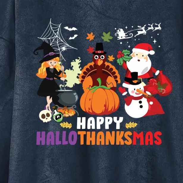 Halloween Christmas Happy Hallothanksmas Thanksgiving Hooded Wearable Blanket