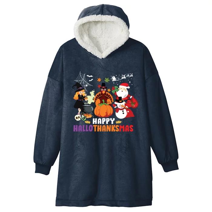 Halloween Christmas Happy Hallothanksmas Thanksgiving Hooded Wearable Blanket