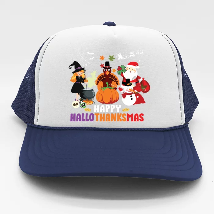 Halloween Christmas Happy Hallothanksmas Thanksgiving Trucker Hat