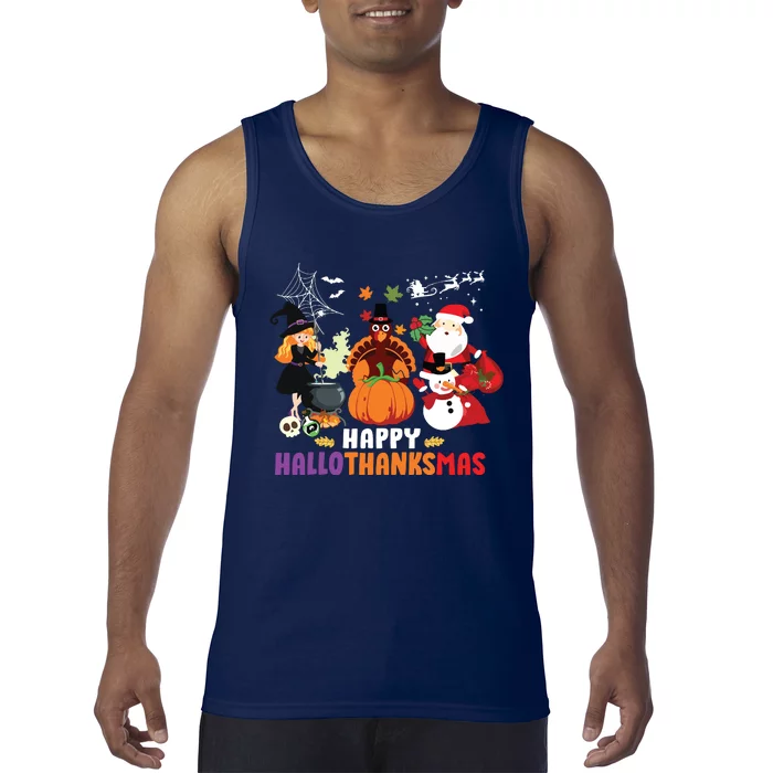 Halloween Christmas Happy Hallothanksmas Thanksgiving Tank Top