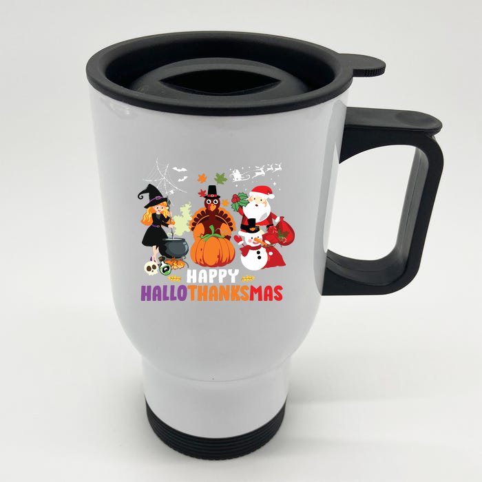 Halloween Christmas Happy Hallothanksmas Thanksgiving Front & Back Stainless Steel Travel Mug