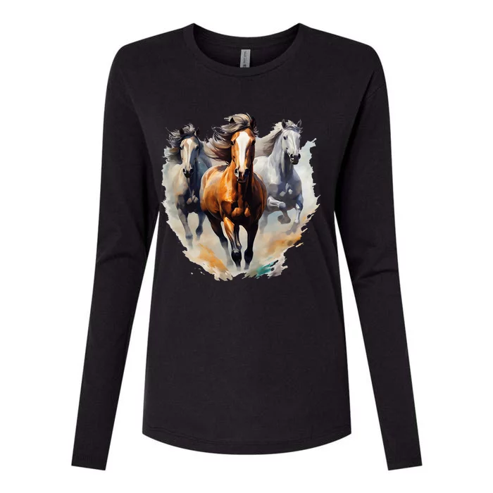 Horses Collage Horse Lover Womens Cotton Relaxed Long Sleeve T-Shirt