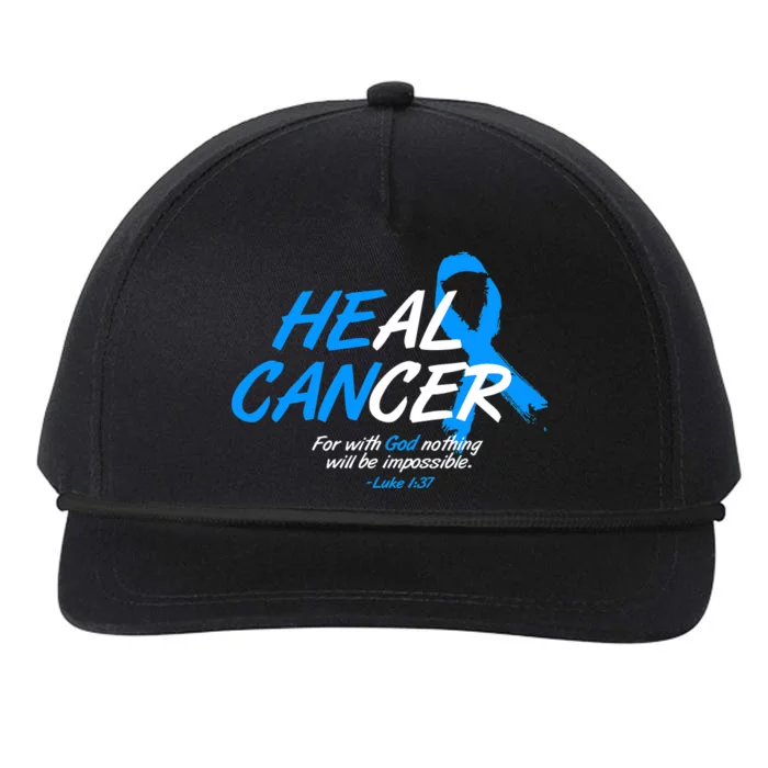 He Can Heal Cancer Colon Cancer Awareness Blue Ribbon Snapback Five-Panel Rope Hat