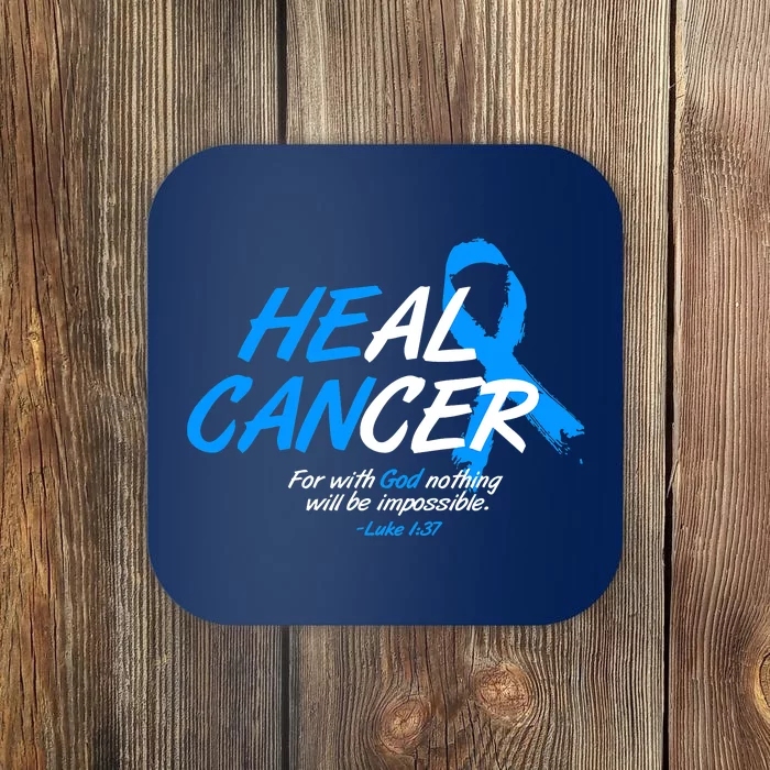 He Can Heal Cancer Colon Cancer Awareness Blue Ribbon Coaster