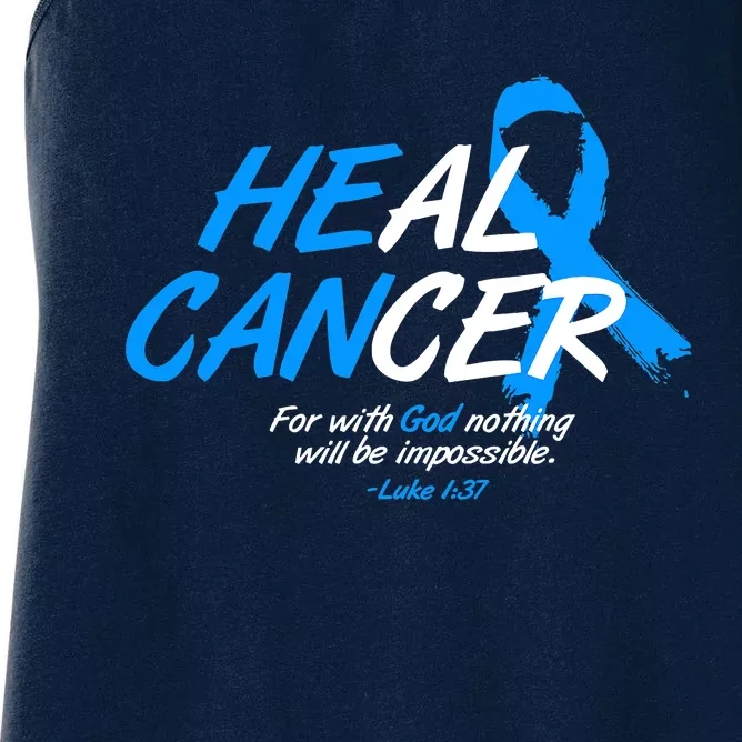 He Can Heal Cancer Colon Cancer Awareness Blue Ribbon Women's Racerback Tank