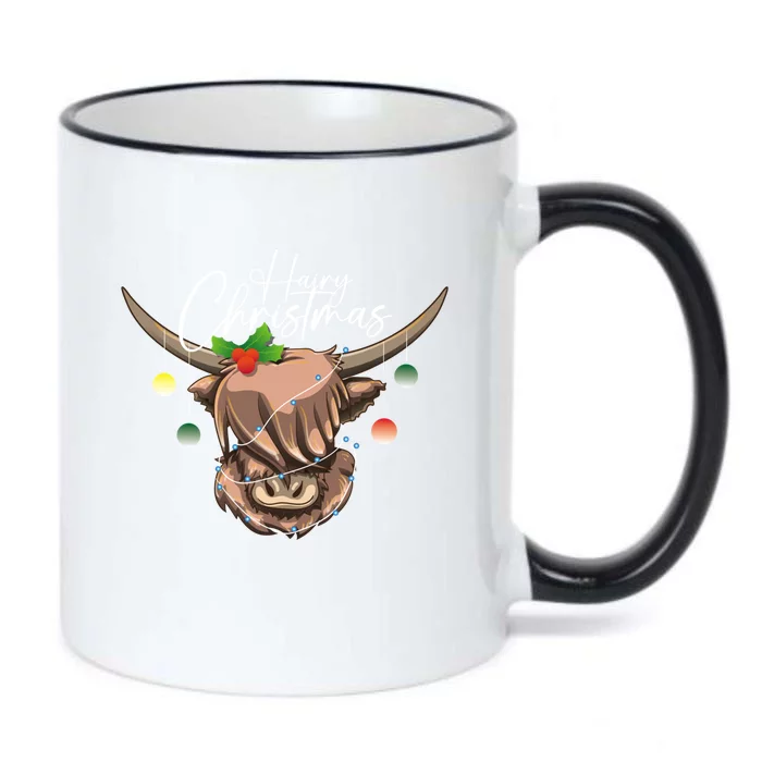 Hairy Christmas Highland Cow Christmas Light Cow Gift Black Color Changing Mug