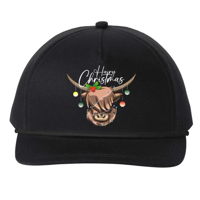 Hairy Christmas Highland Cow Christmas Light Cow Gift Snapback Five-Panel Rope Hat