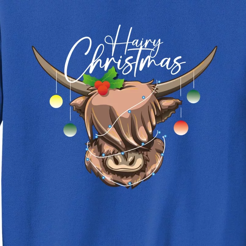 Hairy Christmas Highland Cow Christmas Light Cow Gift Tall Sweatshirt