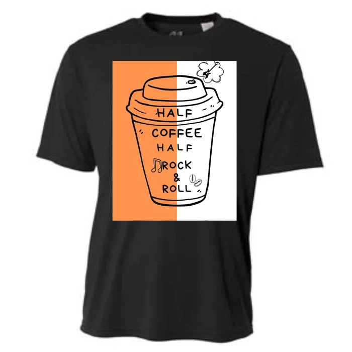 Half Coffee Half Rock & Roll Funny Music Quote Cooling Performance Crew T-Shirt