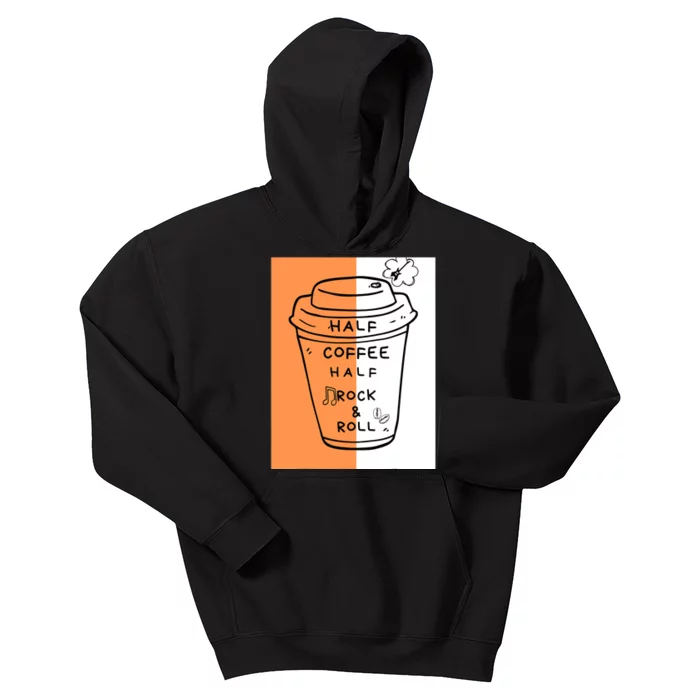 Half Coffee Half Rock & Roll Funny Music Quote Kids Hoodie