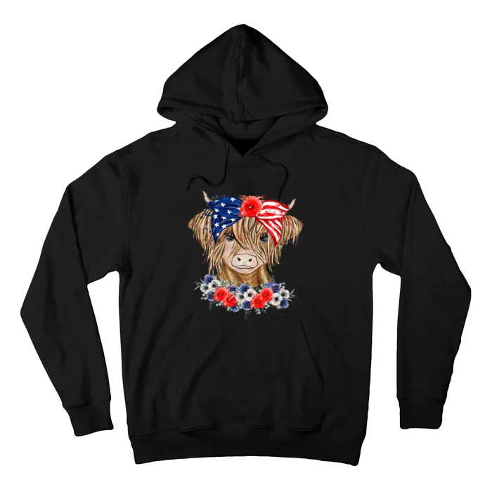 Highland Cow Heifer Bandana American Flag 4th Of July Hoodie