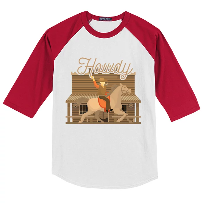 Howdy Cow Horse Bull Rider Rodeo Lover Gift Kids Colorblock Raglan Jersey