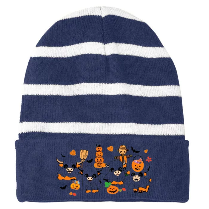 Highland Cow Halloween Fall Western Halloween Striped Beanie with Solid Band