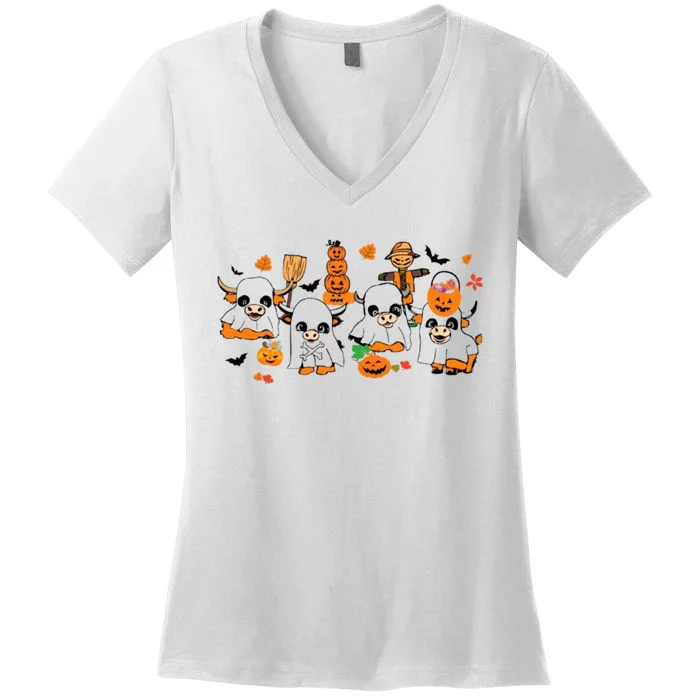 Highland Cow Halloween Fall Western Halloween Women's V-Neck T-Shirt