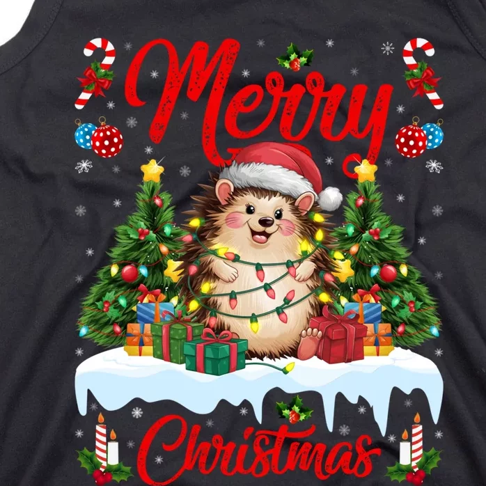 Hedgehog Christmas Hedgehog Xmas Tree Lighting Santa Hat Tank Top