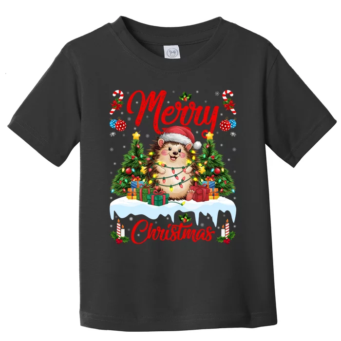 Hedgehog Christmas Hedgehog Xmas Tree Lighting Santa Hat Toddler T-Shirt