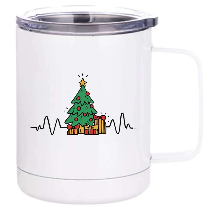 Heartbeat Christmas Holiday Front & Back 12oz Stainless Steel Tumbler Cup