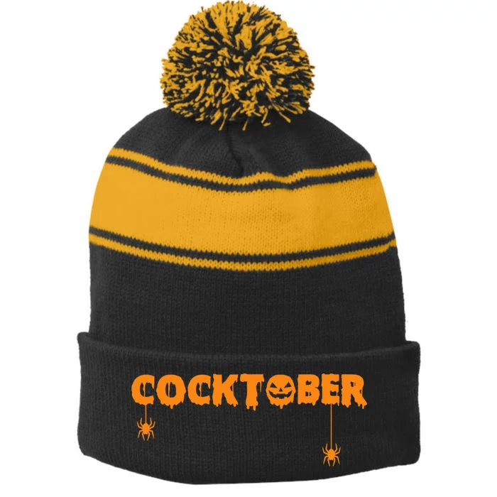 Happy Cocktober Halloween Costume Funny Halloween Stripe Pom Pom Beanie