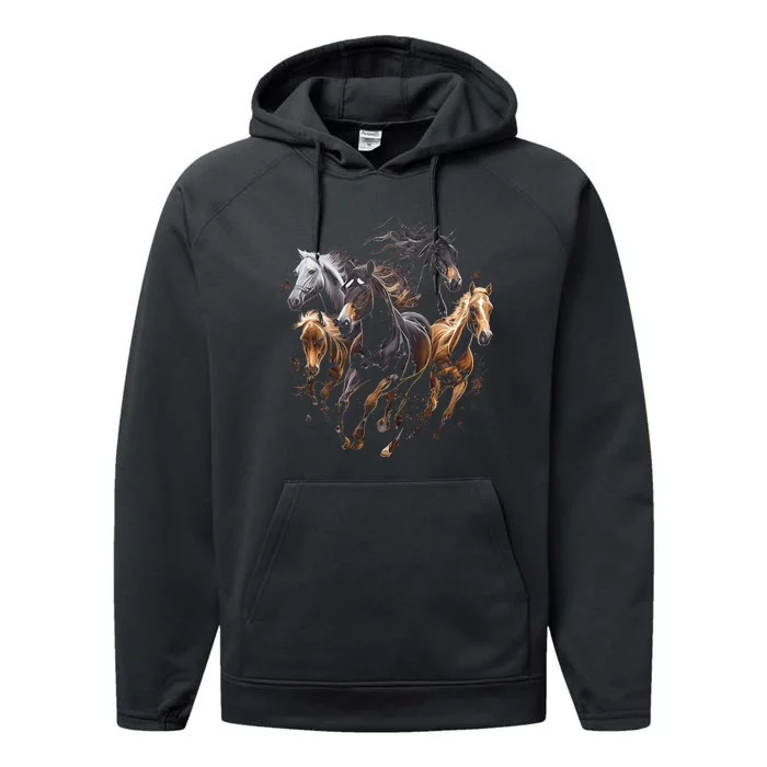 Horses Collage Horse Lover Graphic Performance Fleece Hoodie