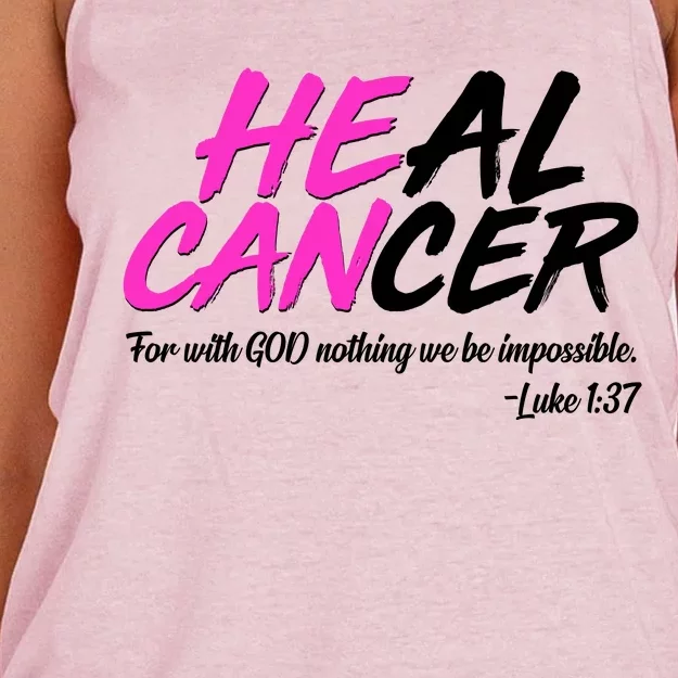 He Can Heal Cancer Luke 1:37 Breast Cancer Awareness Women's Knotted Racerback Tank