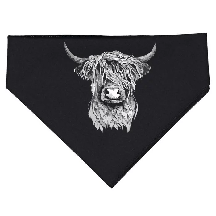 Highland Cow Hand Drawn Illustration USA-Made Doggie Bandana