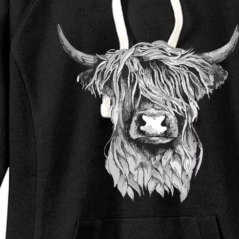 Highland Cow Hand Drawn Illustration Women's Fleece Hoodie