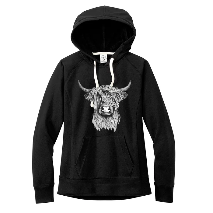 Highland Cow Hand Drawn Illustration Women's Fleece Hoodie