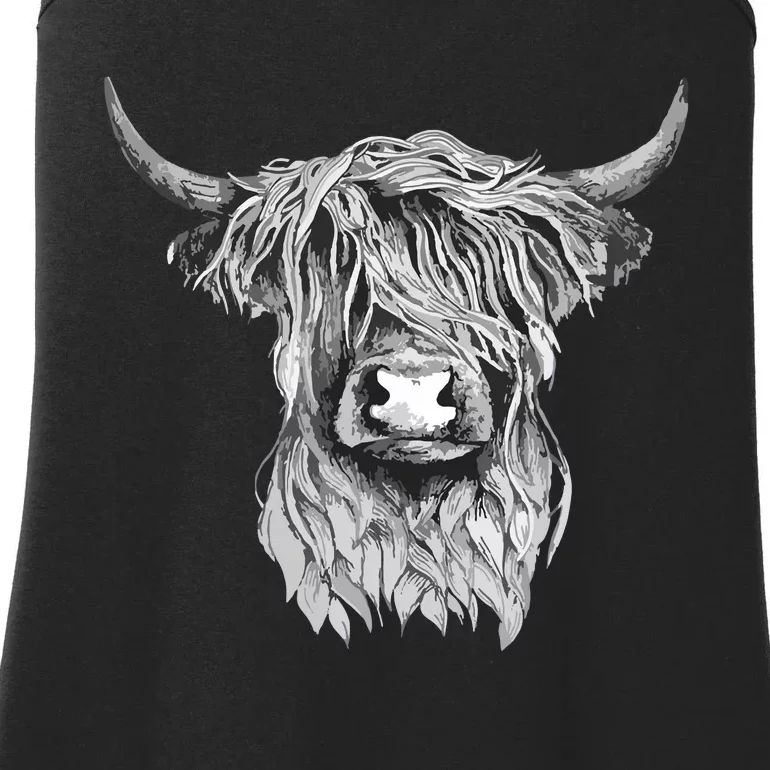 Highland Cow Hand Drawn Illustration Ladies Essential Tank