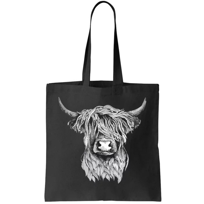 Highland Cow Hand Drawn Illustration Tote Bag