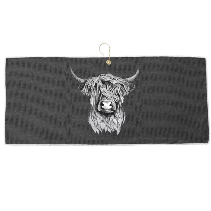 Highland Cow Hand Drawn Illustration Large Microfiber Waffle Golf Towel