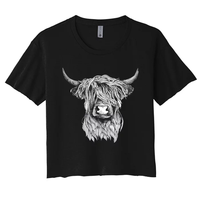 Highland Cow Hand Drawn Illustration Women's Crop Top Tee