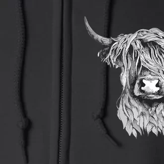 Highland Cow Hand Drawn Illustration Full Zip Hoodie