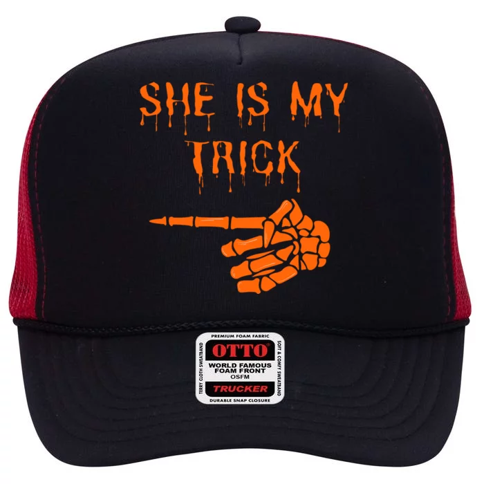 Halloween Couple Husband Costume She Is My Trick Cool Gift High Crown Mesh Trucker Hat