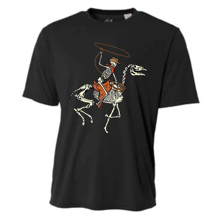 Halloween Cowboy Horse Skeleton Costume Kids Cooling Performance Crew T-Shirt