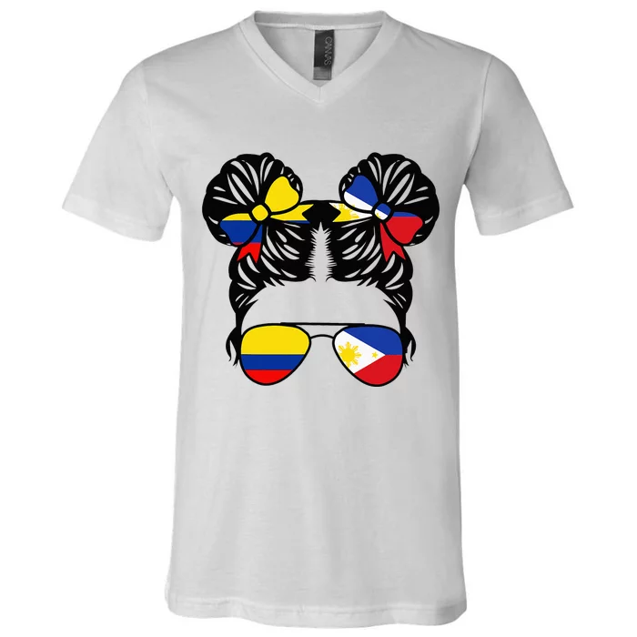 Half Colombian Half Filipino Girl Colombia Kids Heritage V-Neck T-Shirt