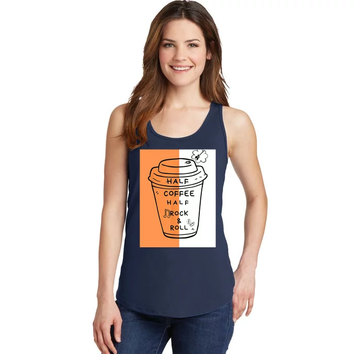 Half Coffee Half Rock & Roll Funny Music Quote Ladies Essential Tank