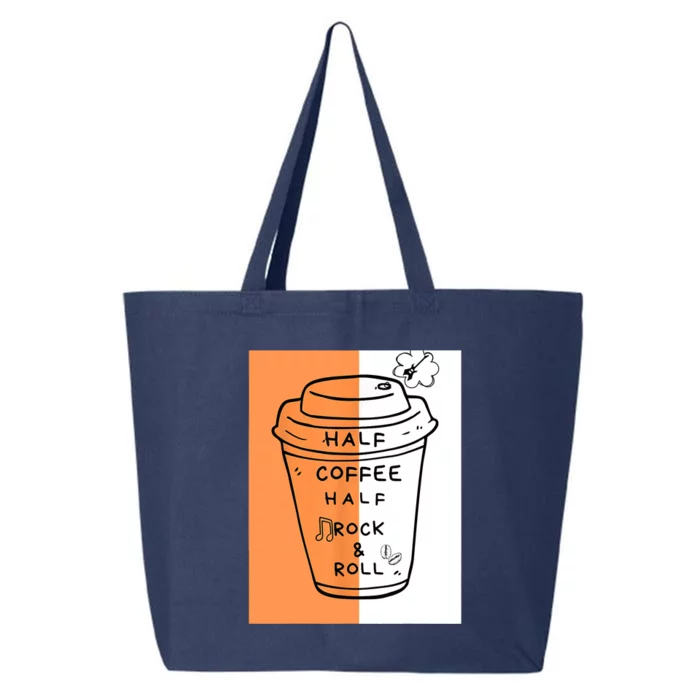 Half Coffee Half Rock & Roll Funny Music Quote 25L Jumbo Tote