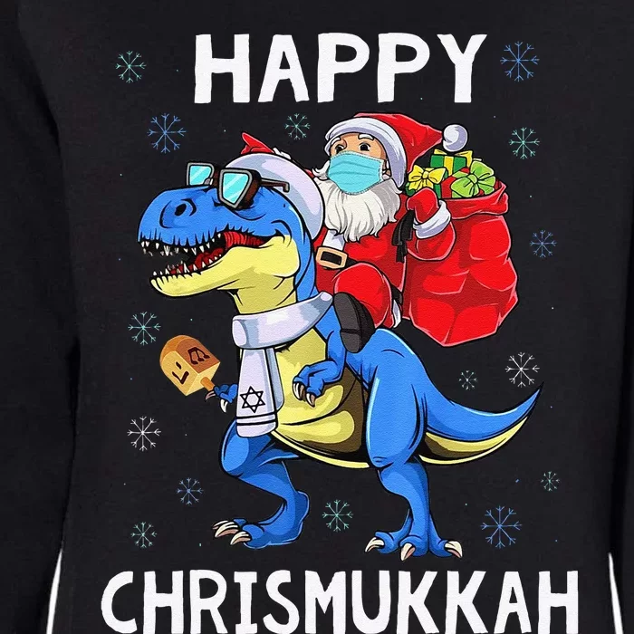 Happy Chrismukkah Hanukkah Christmas Jewis Dinosaur Santa Womens California Wash Sweatshirt