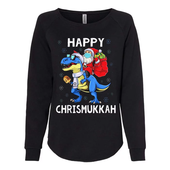 Happy Chrismukkah Hanukkah Christmas Jewis Dinosaur Santa Womens California Wash Sweatshirt