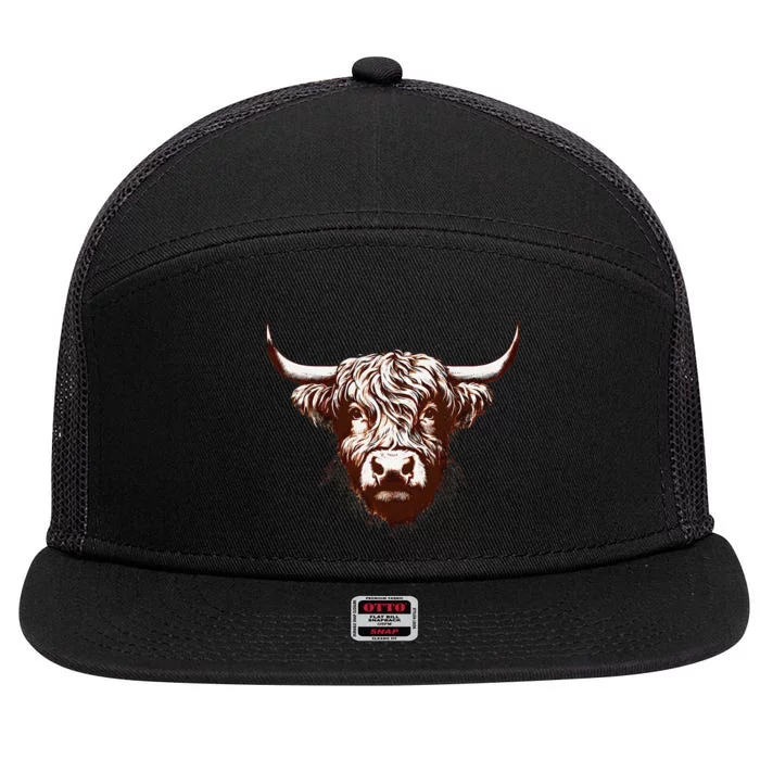 Highland Cow 7 Panel Mesh Trucker Snapback Hat