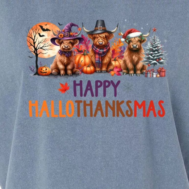 Highland Cow Halloween Christmas Thanksgiving Hallothanksmas Meaningful Gift Garment-Dyed Women's Muscle Tee