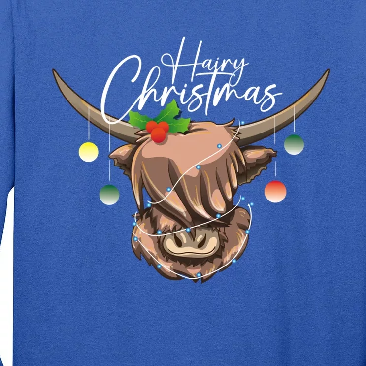 Hairy Christmas Highland Cow Christmas Light Cow Gift Tall Long Sleeve T-Shirt