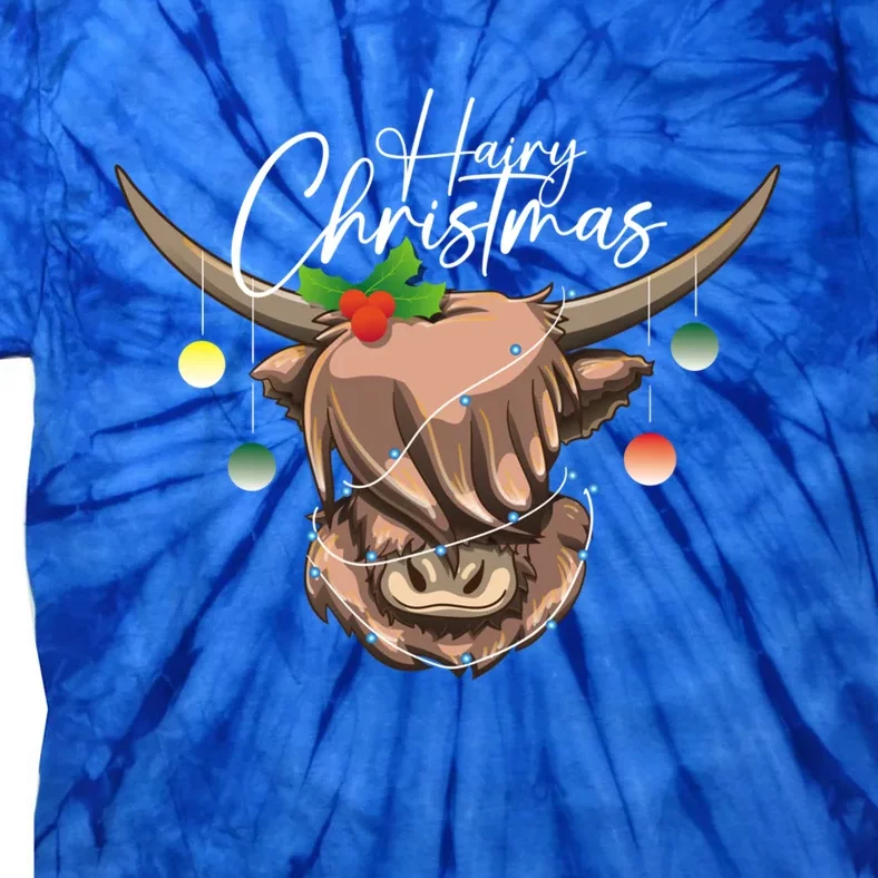 Hairy Christmas Highland Cow Christmas Light Cow Gift Tie-Dye T-Shirt