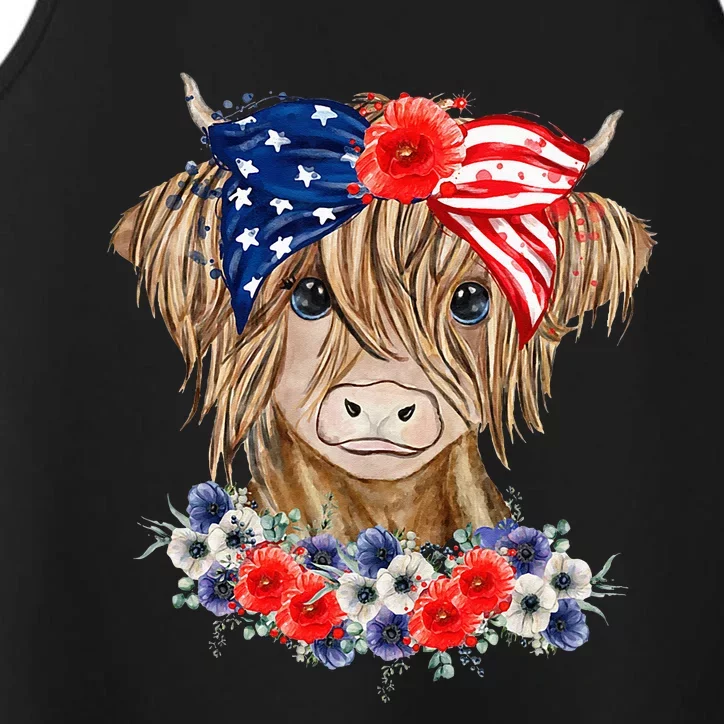 Highland Cow Heifer Bandana American Flag 4th Of July Performance Tank