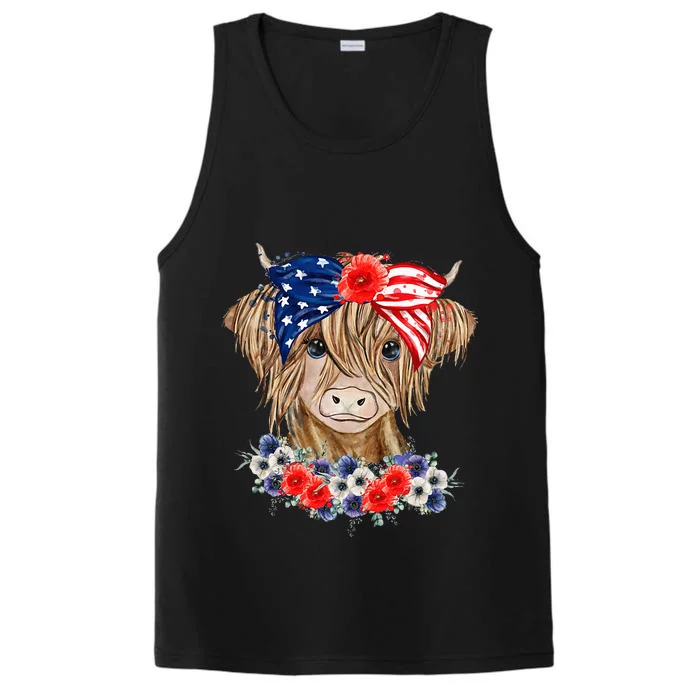 Highland Cow Heifer Bandana American Flag 4th Of July Performance Tank