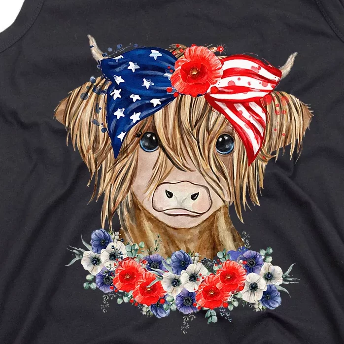 Highland Cow Heifer Bandana American Flag 4th Of July Tank Top