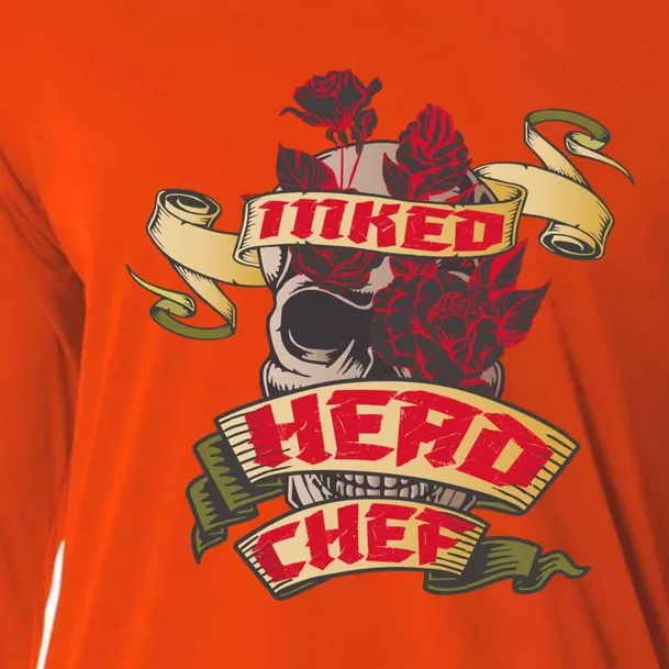 Head Chef Inked Skull And Red Roses Tattoo Gift Cooling Performance Long Sleeve Crew