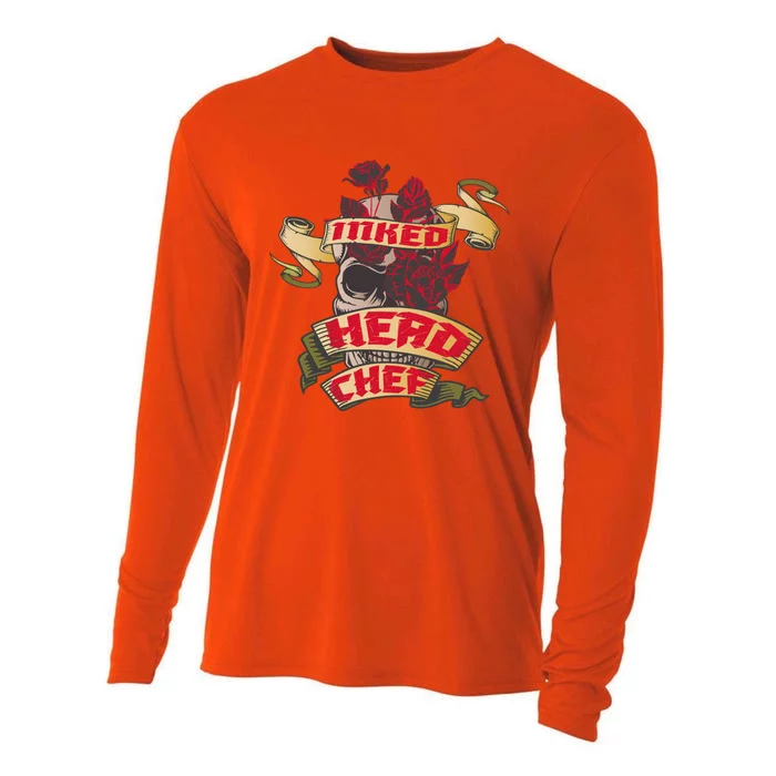 Head Chef Inked Skull And Red Roses Tattoo Gift Cooling Performance Long Sleeve Crew